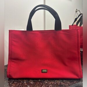 Frances Valentine Red Bag with Black Fabric Handle Tote Bag